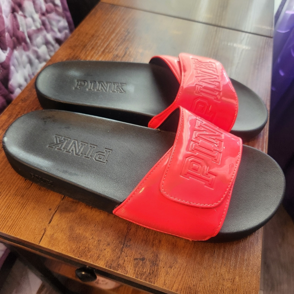 PINK Victoria's Secret Women's Bright Red Slide Sandals Size Medium
